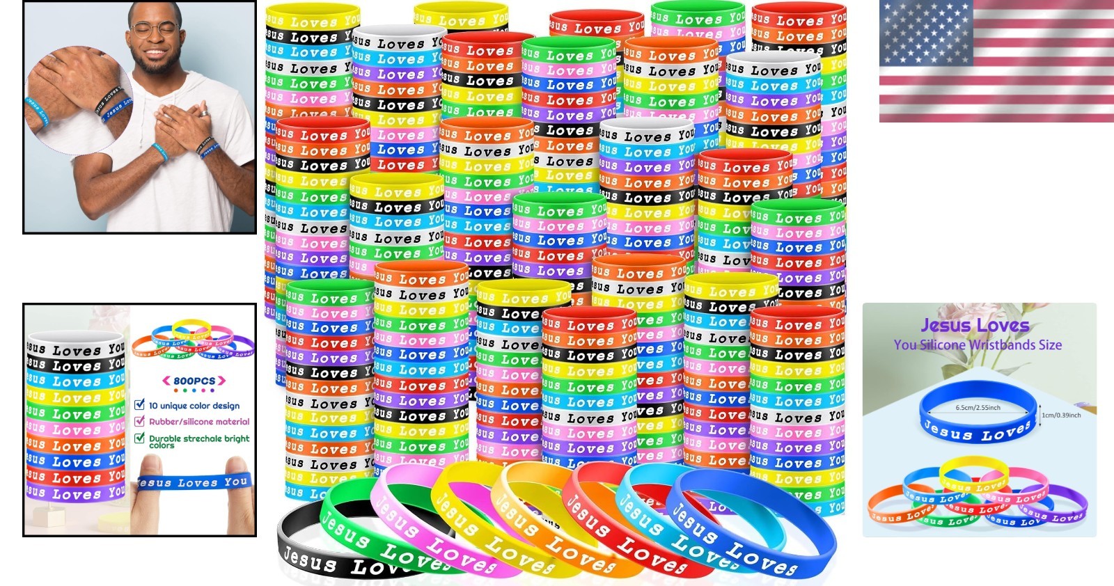 8-Inch Jesus Loves You Silicone Wristbands for Kids & Adults – 120 Count Variety