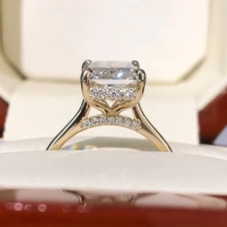 3.0Ctw Radiant Cut Moissanite Solitaire Engagement Ring 14k Yellow Gold Plated