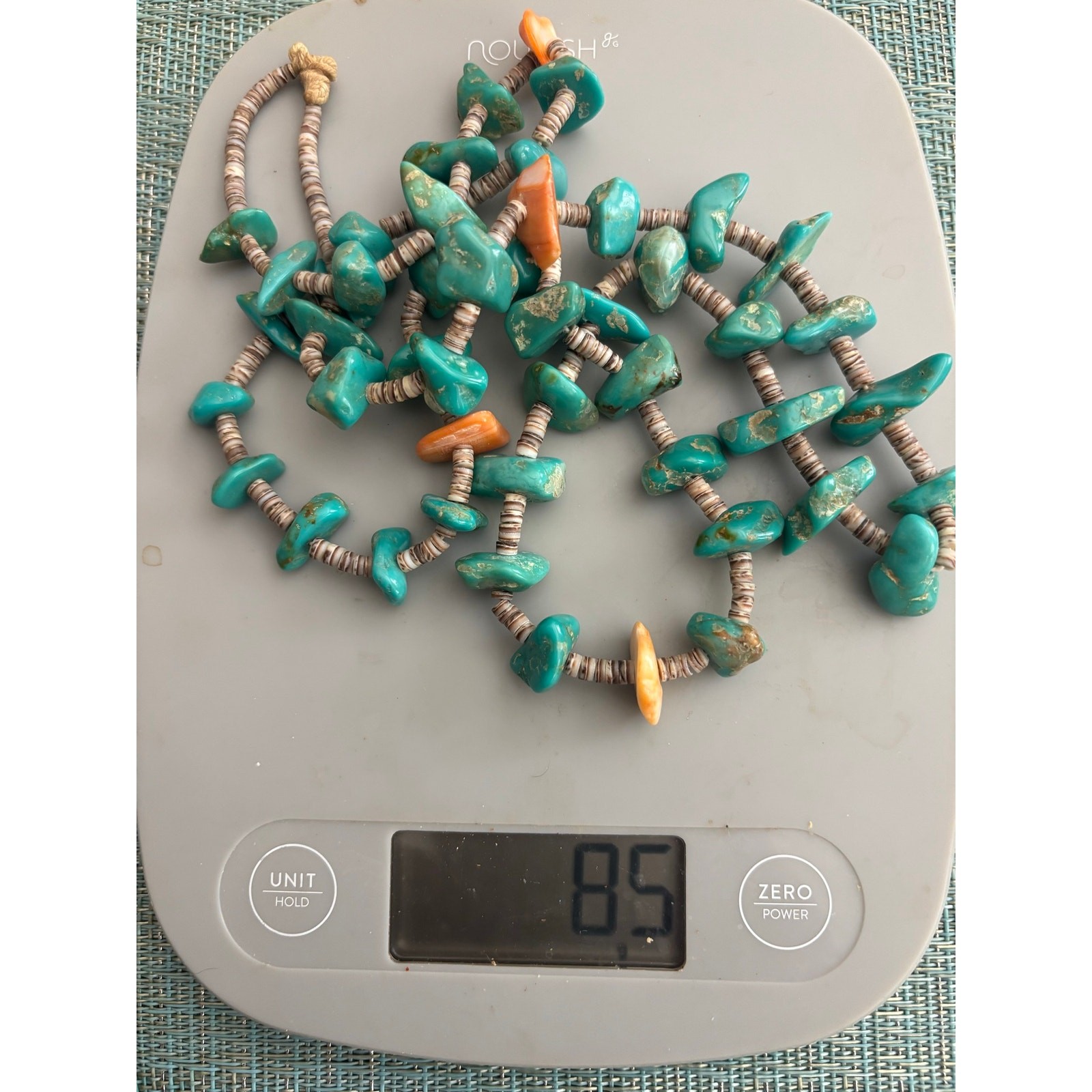 Vintage Turquoise Nugget & Shell Heishi Necklace Hand Tied 84g 17.5 Inch