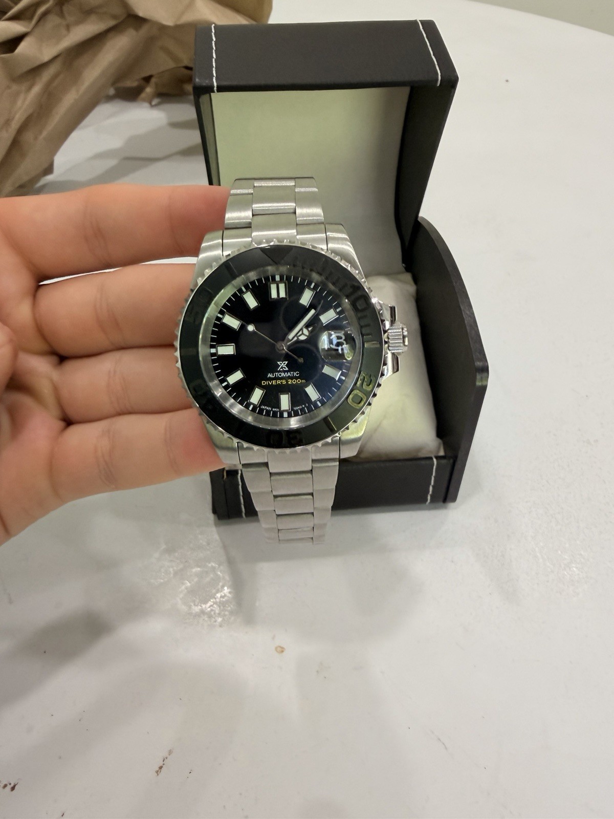 Black Diver Automatic NH35 Sapphire Cyclops Steel Bracelet Custom Mod Watch