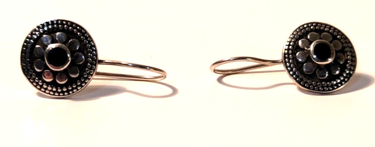 Black Onyx Boho earrings, stamped 925 sterling silver dangle drop earrings