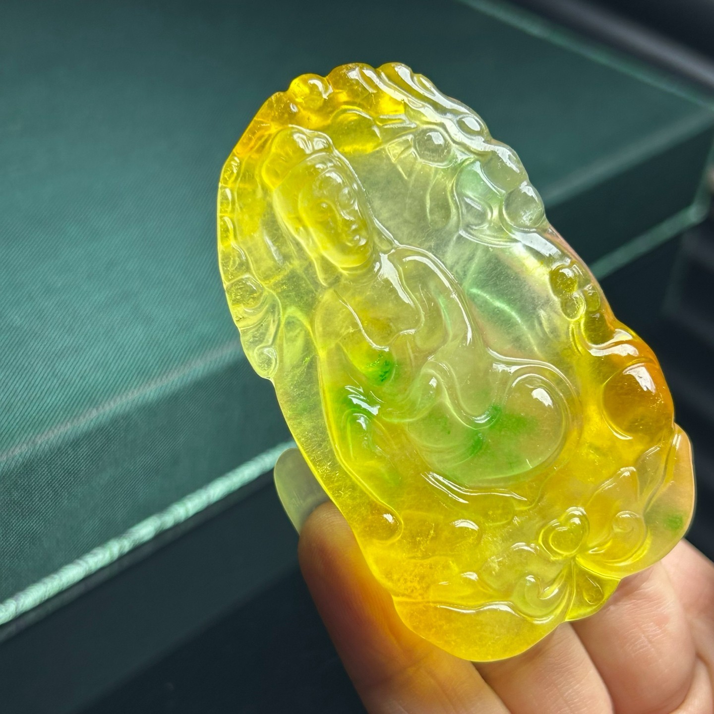 Nature ice yellow Burmese jade Jadeite Carved dragon Kwan-yin Pendant&Necklaces