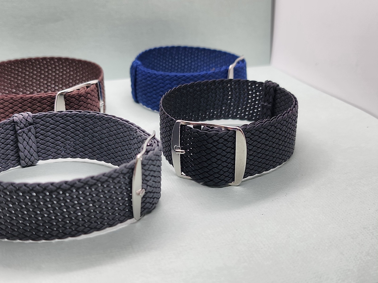 Four 1960’s-70’s NOS 20mm Perlon Woven Nylon 1 Piece Military Style Watch Bands