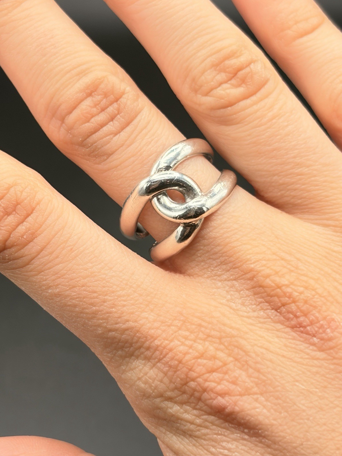 925 STERLING SILVER MEXICO KNOTTED INTERLOCKING RING BAND SIZE 8.5 ~ 5.6 GRAMS