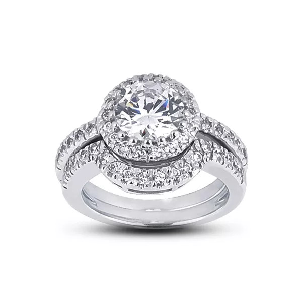 Engagement Ring Set Halo 18K White Gold 2.52 Carat Round Lab-Grown Diamond D VS1