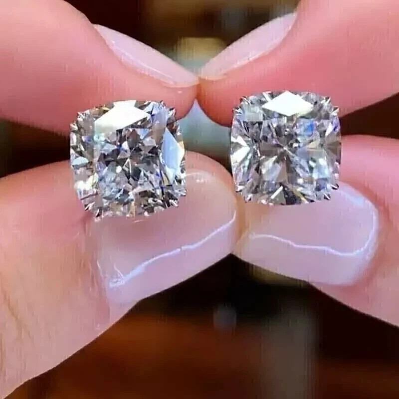 3.00Ct Cushion Cut Lab Created Solitaire Stud Earrings 14k White Gold Plated