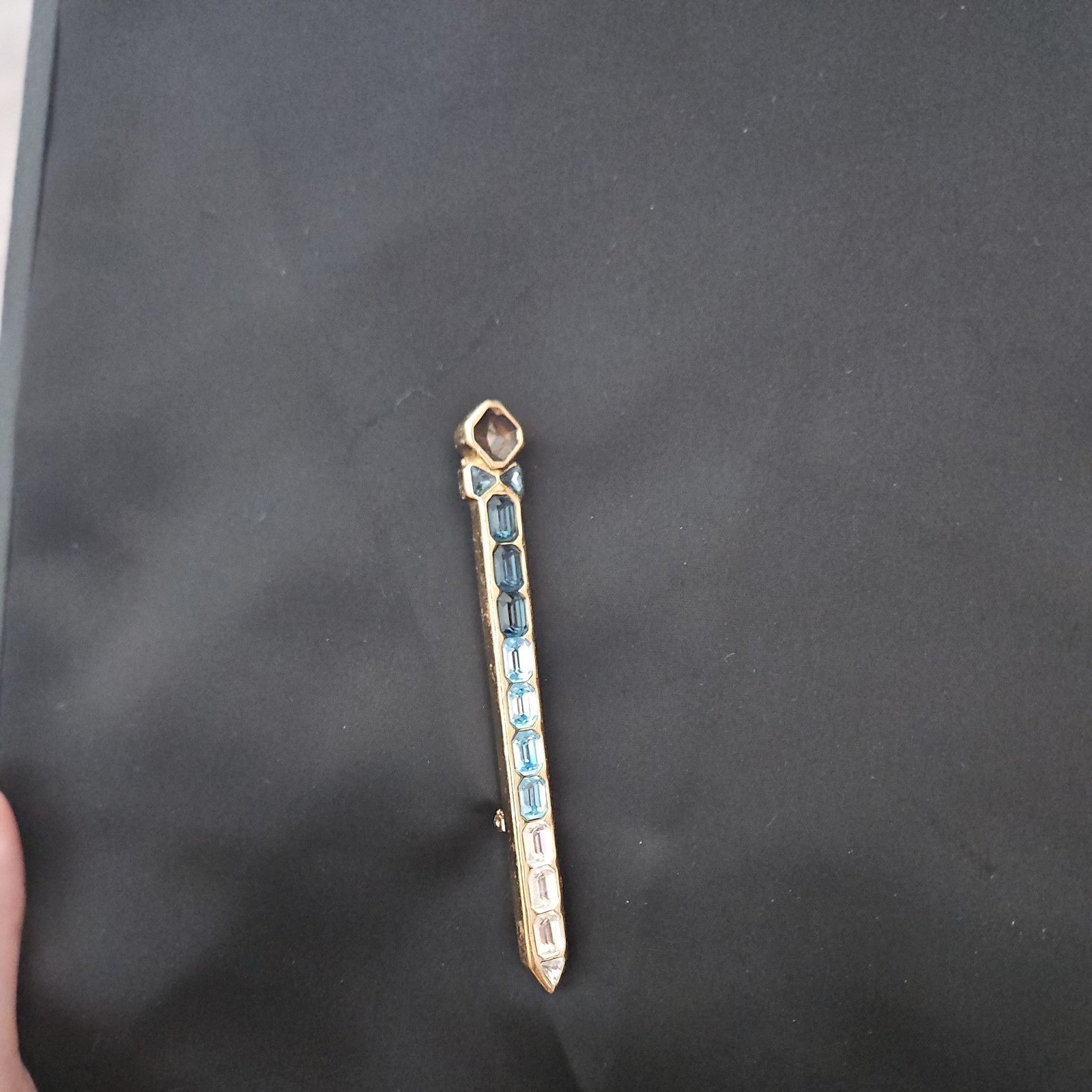 Rare Authentic Vintage Christian Dior Gradient Blue Ombre Rhinestone Bar Brooch