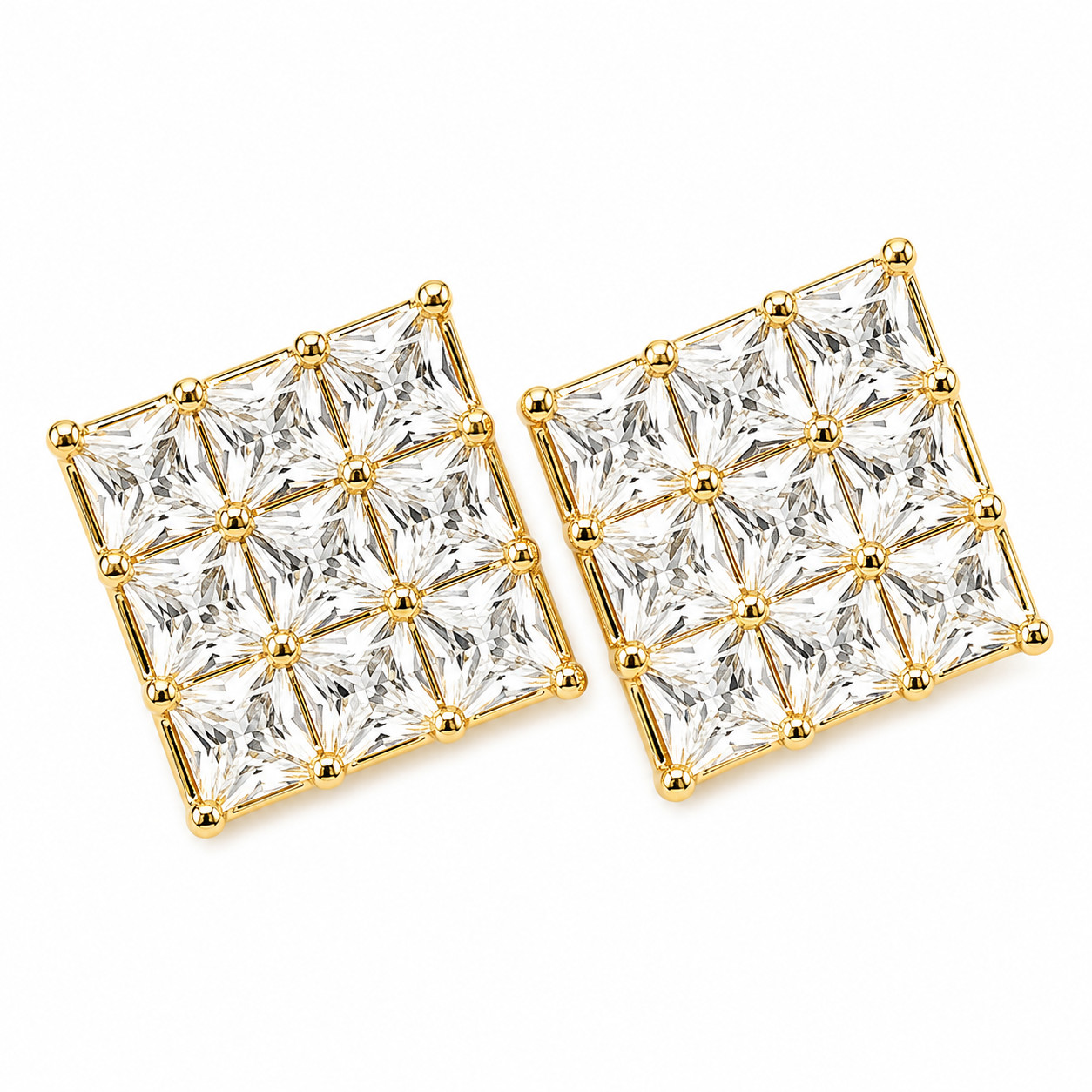 Real 1/200 14K Yellow Gold Oro Kite Cluster Stud Earrings Pendientes Ladies Men