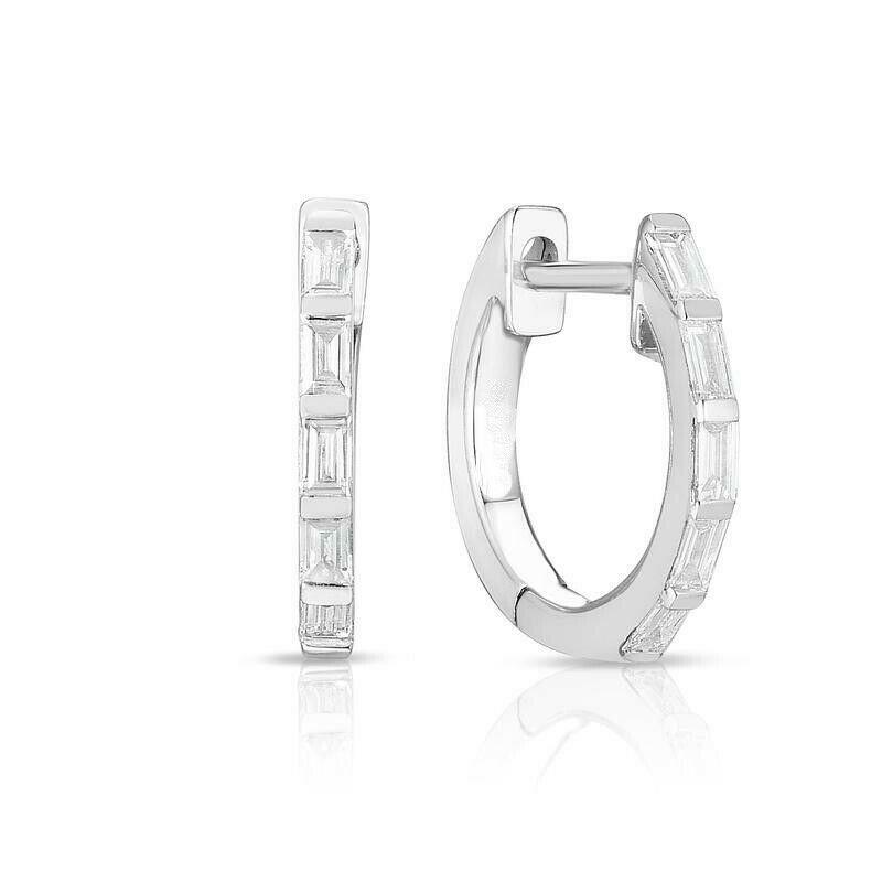1ct Baguette Lab-Created Moissanite Channel Set Drop Earrings White Gold Plated