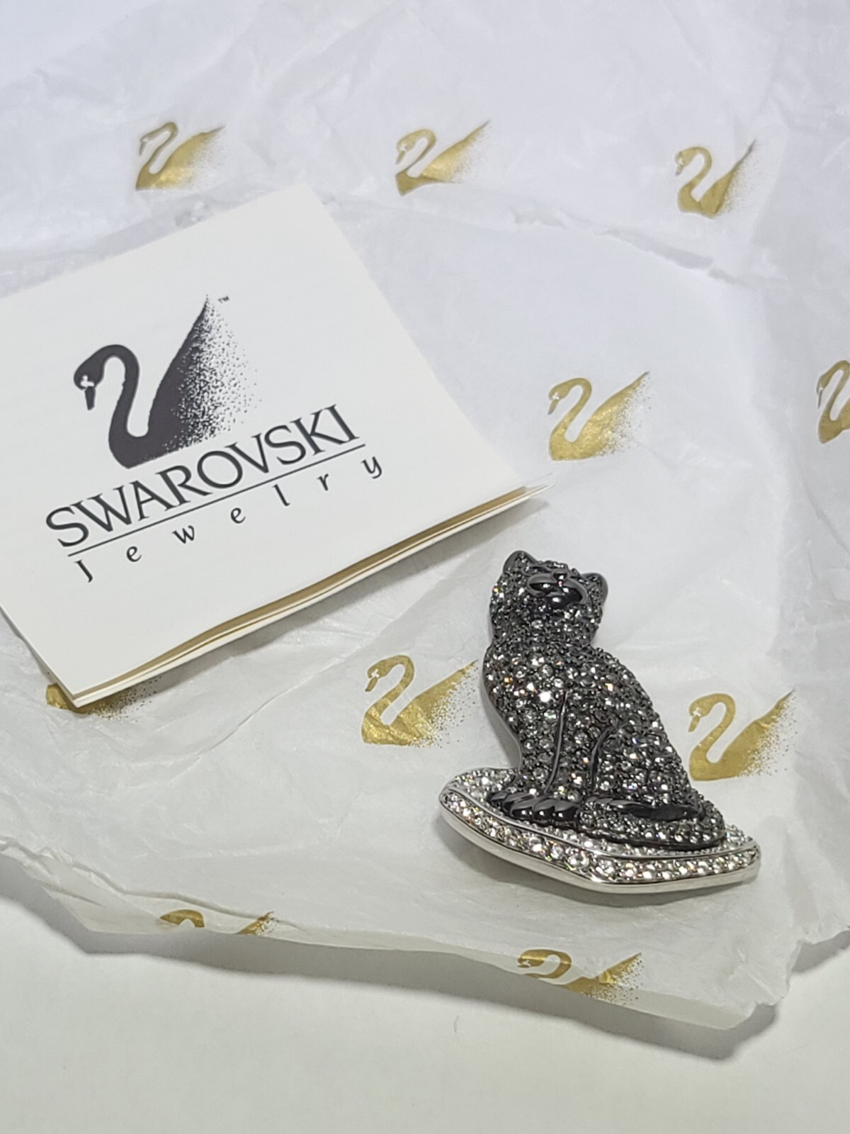 Vintage Brooch Black Cat On a Pillow Swarovski Pave Crystals 1999 Precious Pets