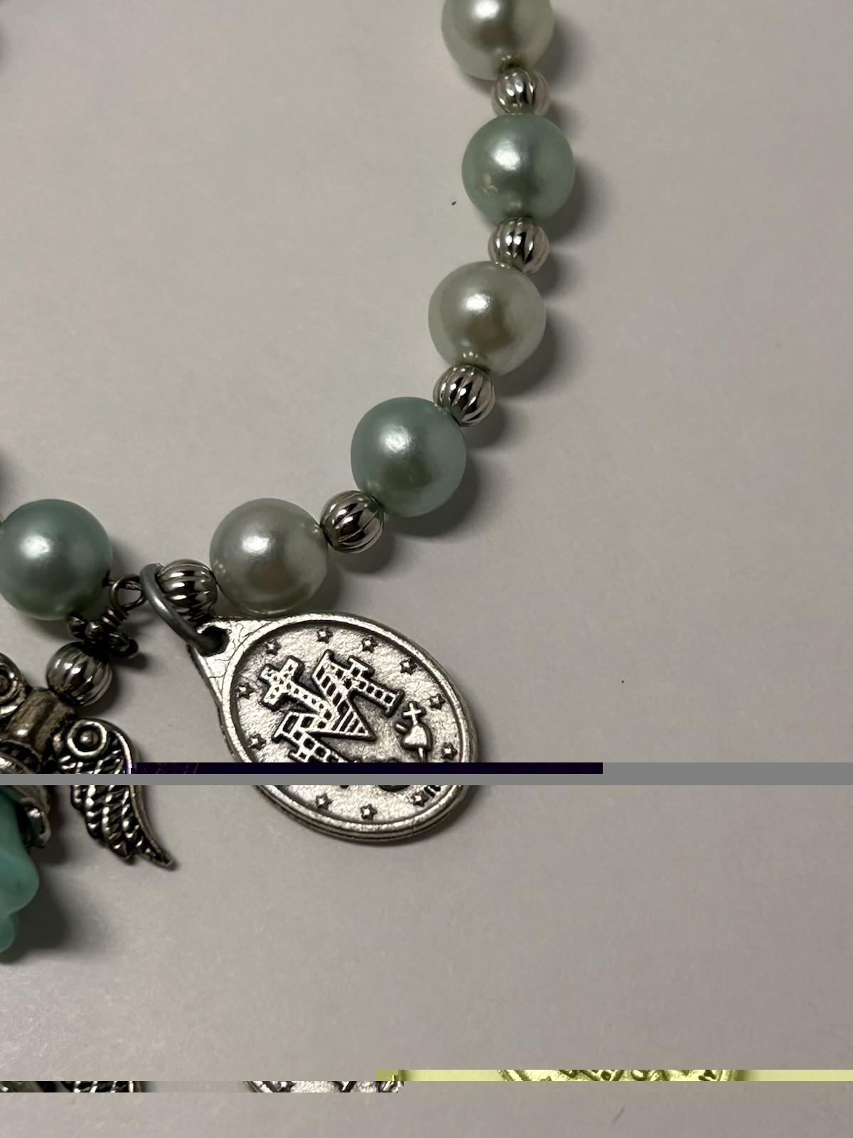 Miraculous Miracle Beaded Bracelet Religious Charm Blue/White Made in Italy
