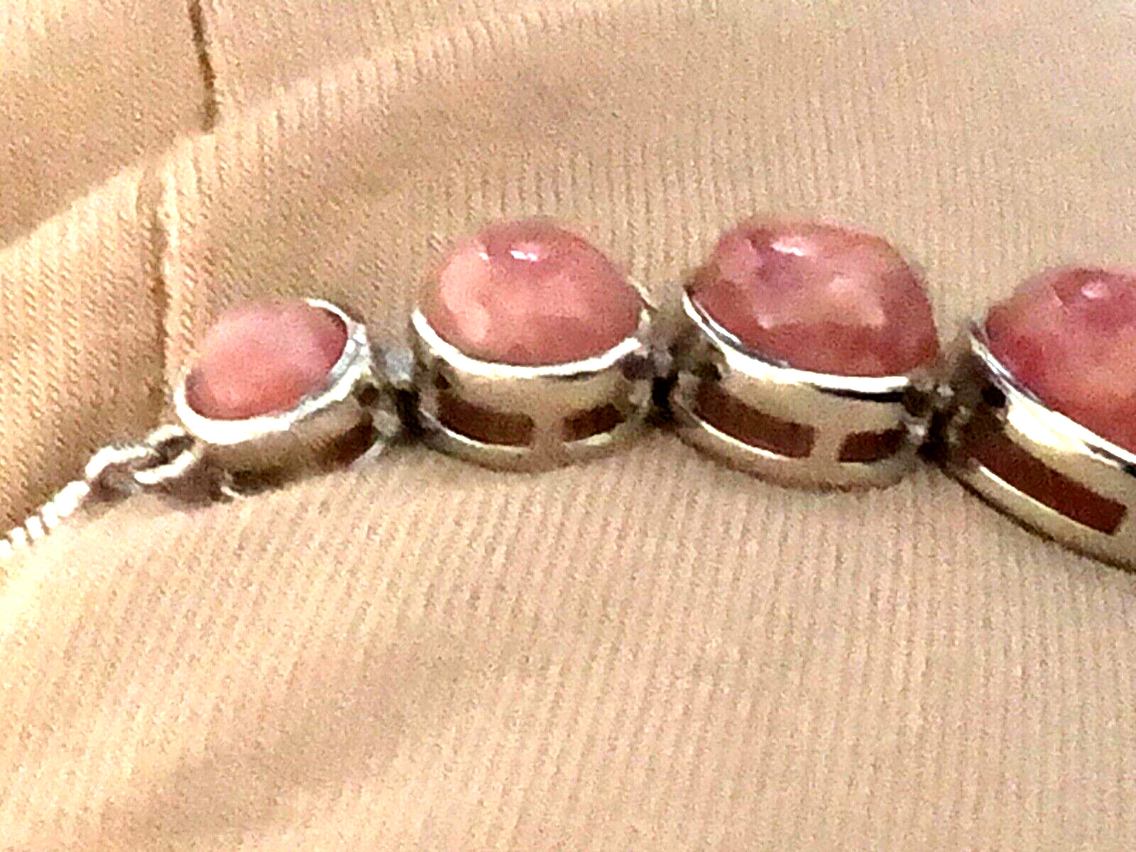 GENERATION GEMS ROUND PINK RHODOCHROSITE GEMSTONE SS ADJ. BRACELET (M4339-24)