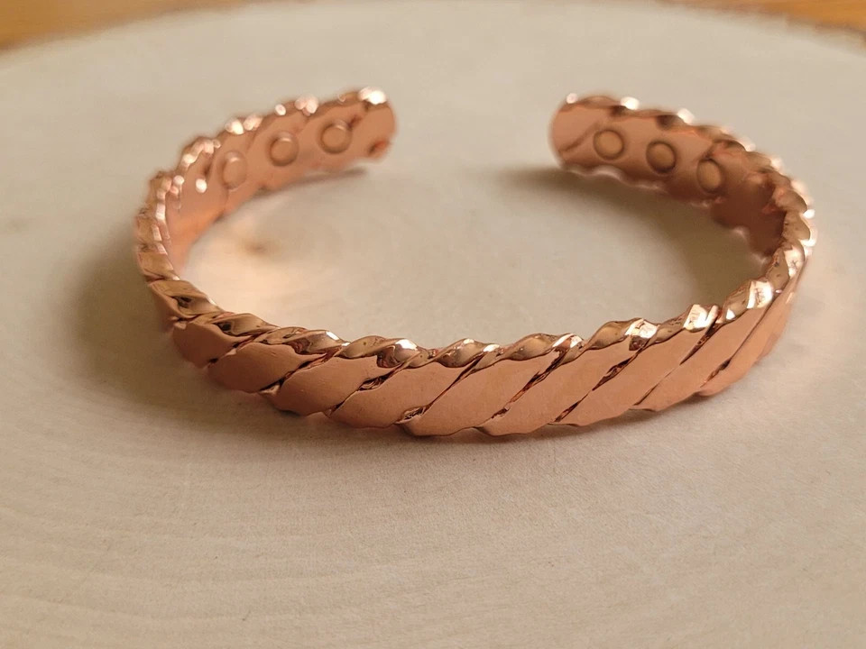 99.99% Solid Pure Copper Magnetic Twist Bracelet Adjustable Open Cuff Unisex