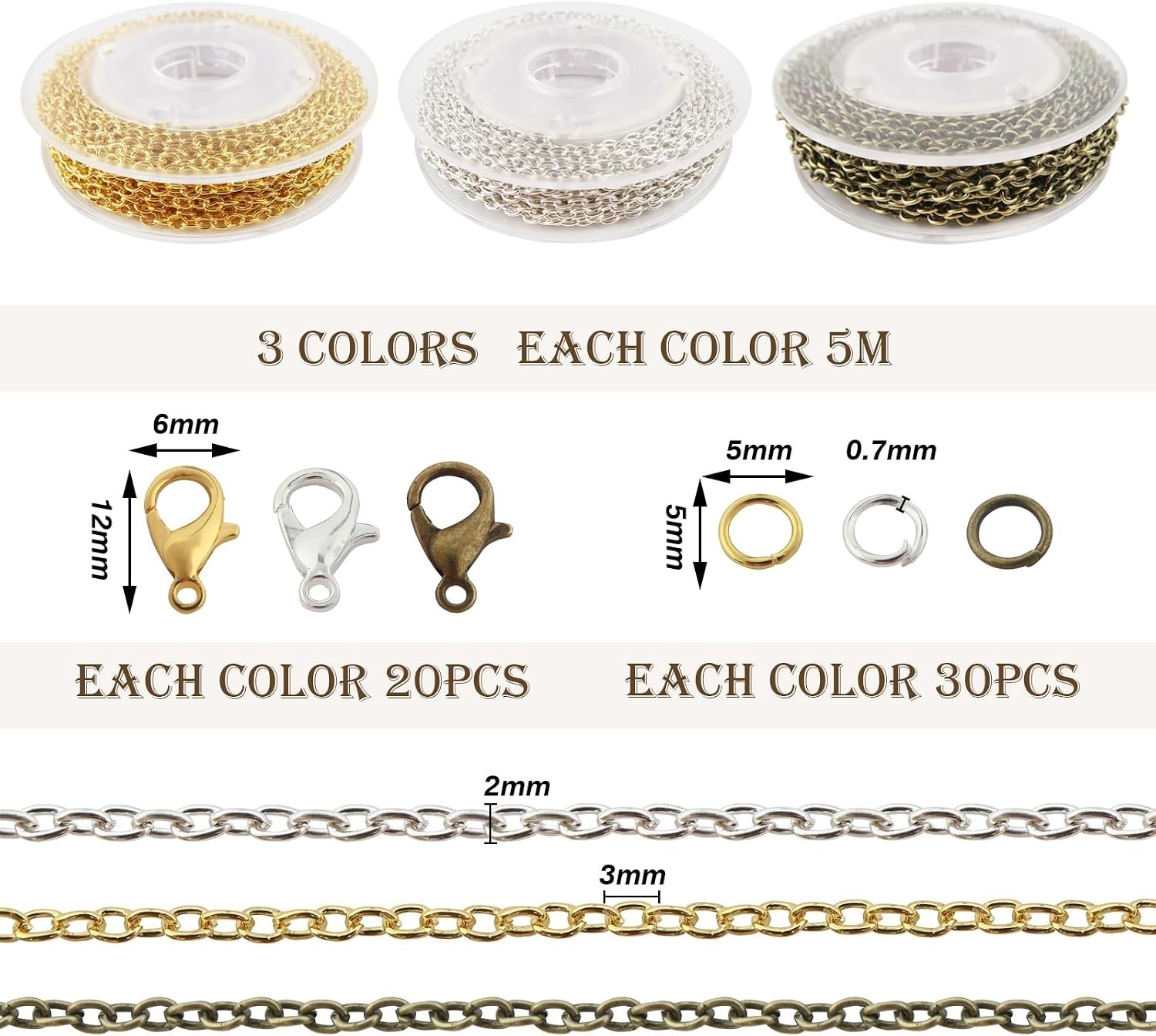 49 Feet Jewelry Making Chains 2mm Necklace Chains, 60pcs Lobster Clasps, 90pcs..