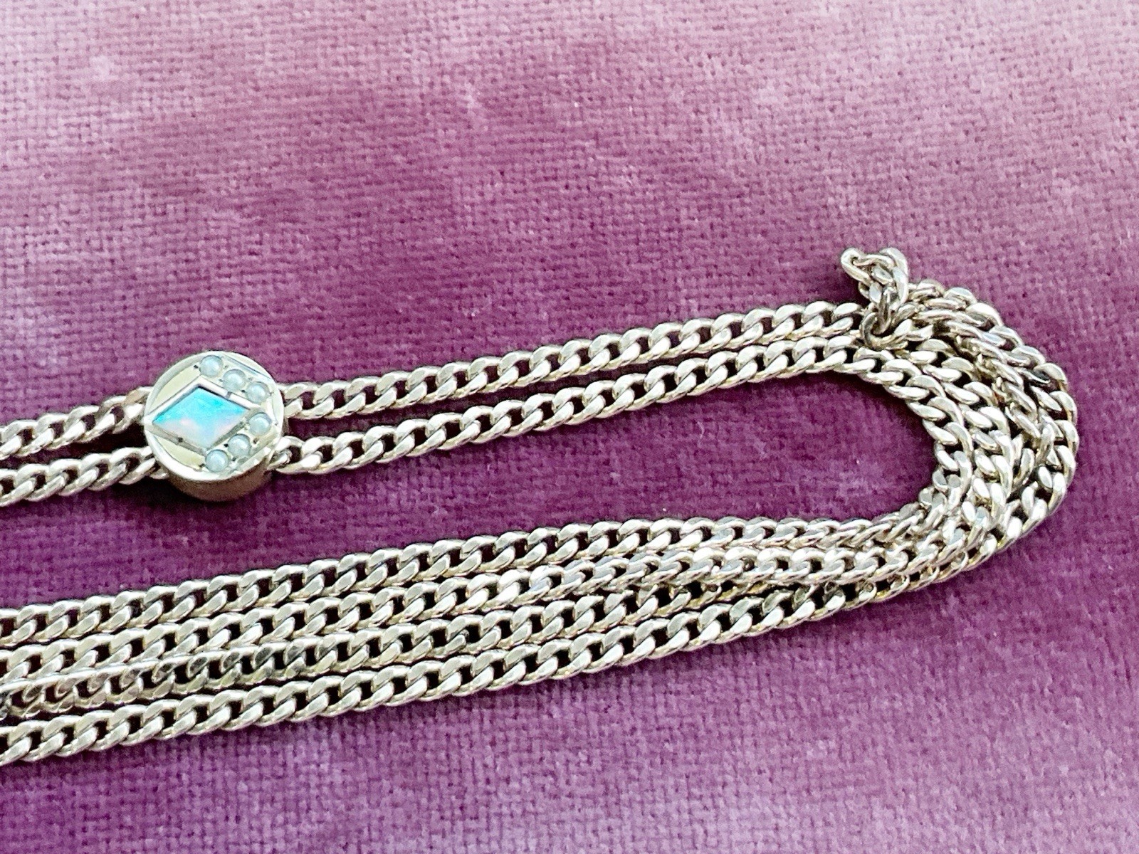 Antique Gold Filled Slide & Chain for Watch, Locket, Pendant with Opal & Pearls