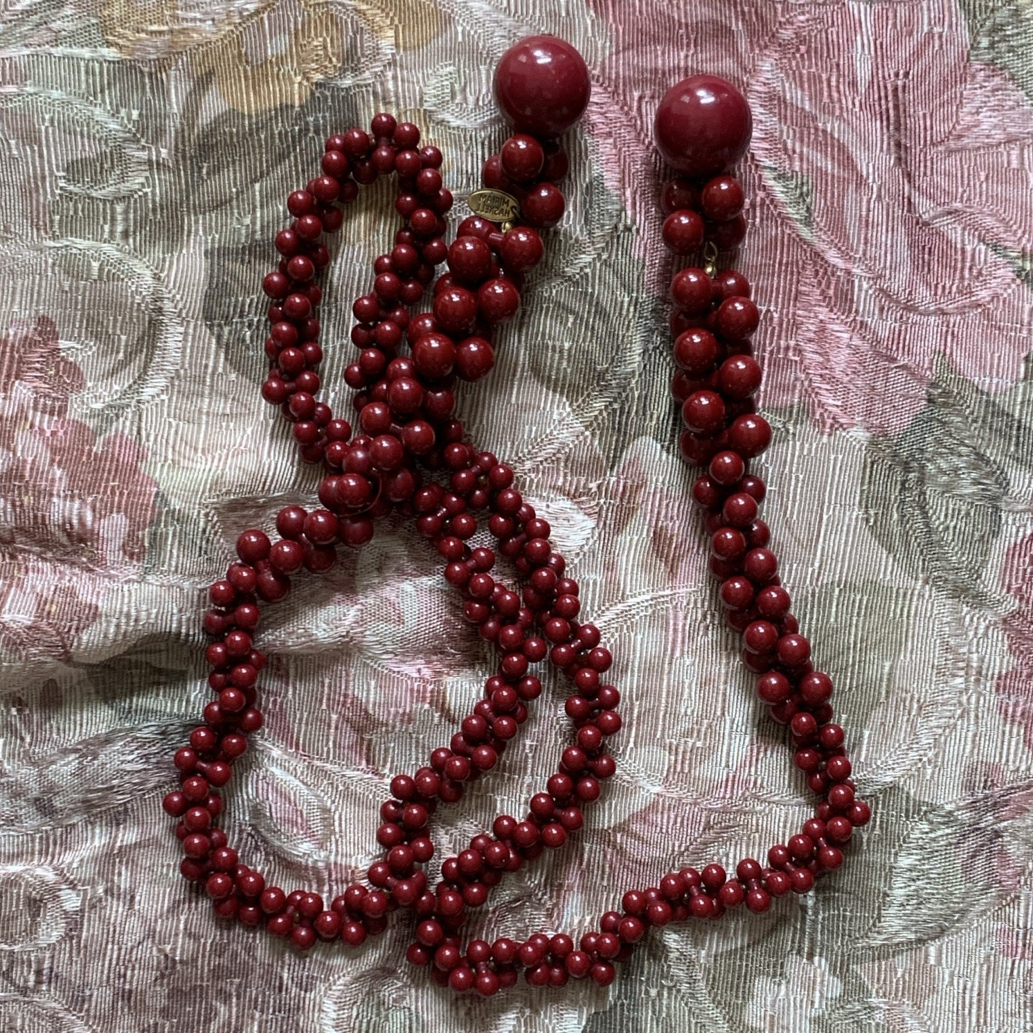 Miriam Haskell Red Signed Beaded Strand Ball/Bead Chain Necklace