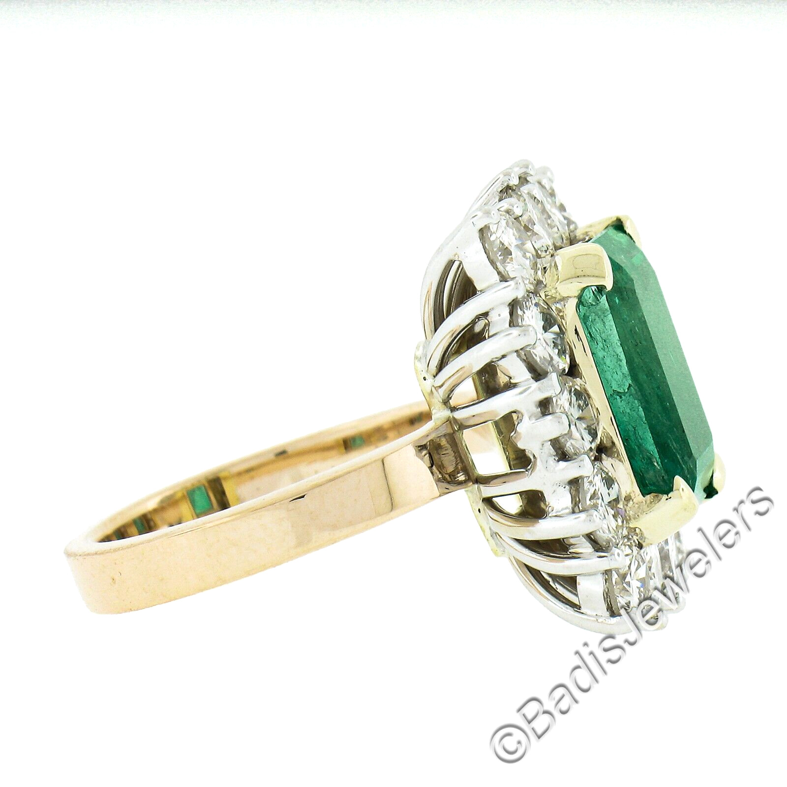 Vintage 18k Gold 7.83ctw AGL Colombian Emerald & Diamond Halo Cocktail Ring