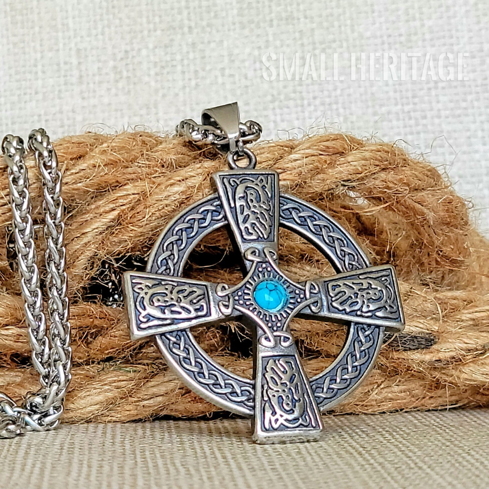 Large Celtic Cross Necklace Stainless Steel Irish Christian Pendant Chain Men