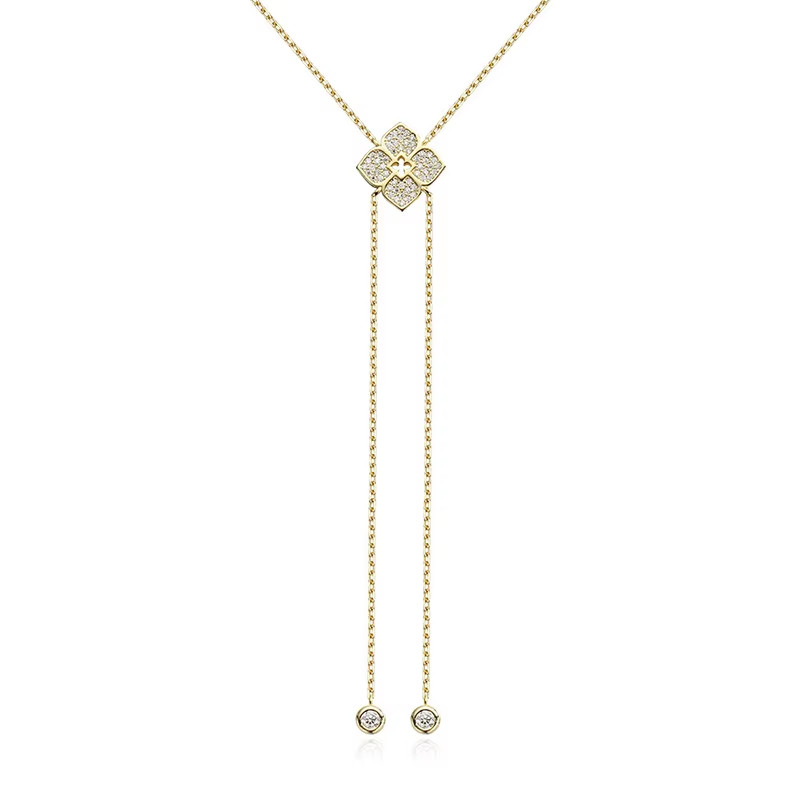 Sterling Silver Clovers VVS1 Moissanite Necklace Plated With 18K Gold For Woman