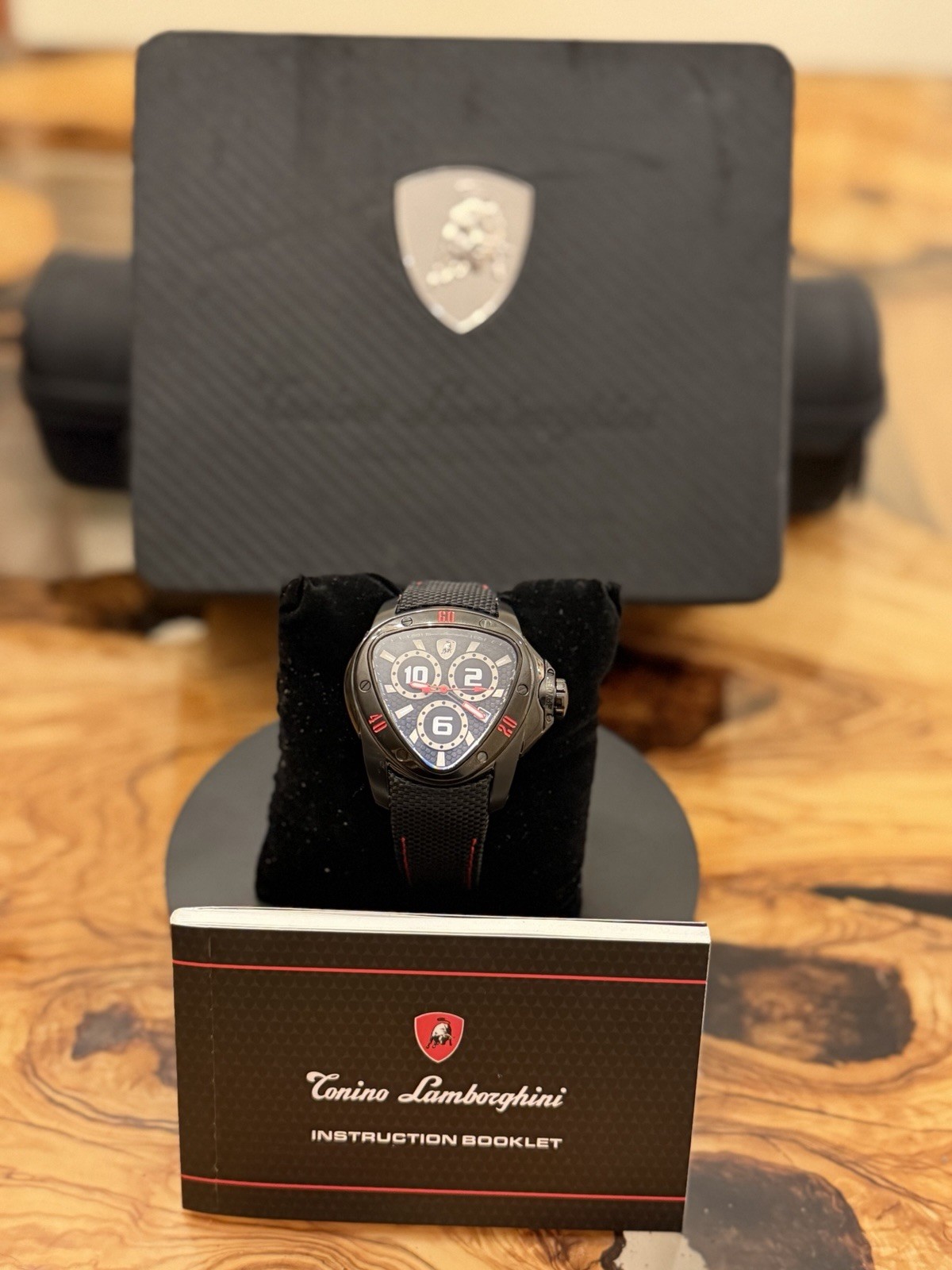 Tonino Lamborghini Spyder Quartz Chronograph 47mm Black/Red Strap 100m Box