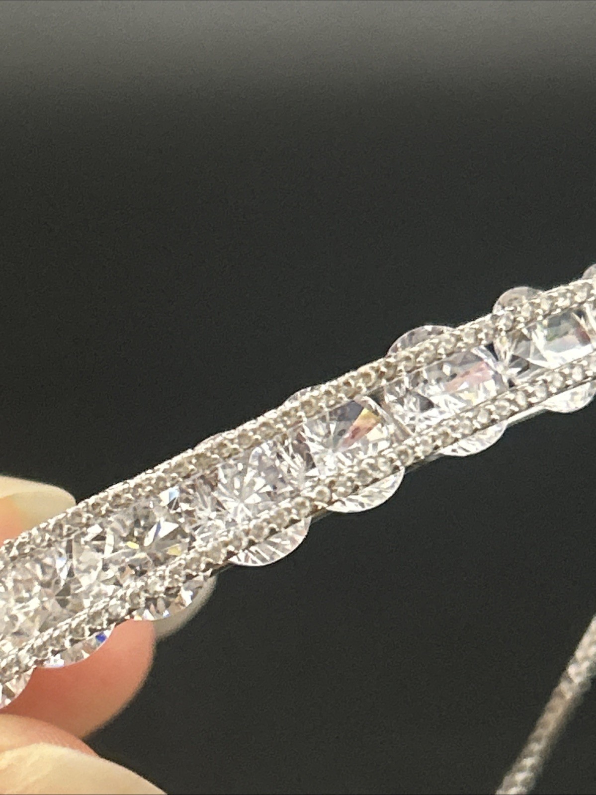 Sterling 925 Signed Fuzion Creations CZ Bridge Adjustable Slider Bracelet