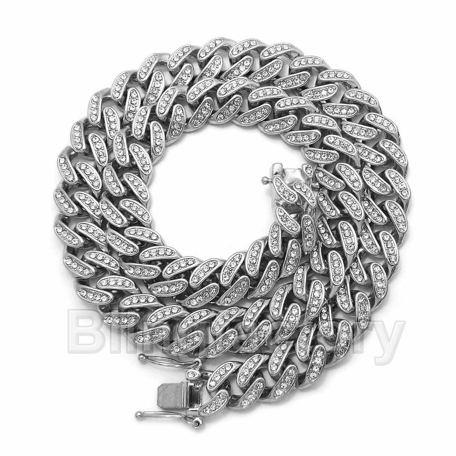 Wu Tang Pendant & 16″ 18″ 20″ 24″ Iced Cuban Chain Silver Tone Hip Hop Necklace