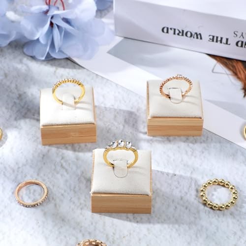 Bamboo Pcs Rings Display Stand for Selling Velvet Jewelry Ring Holder 12