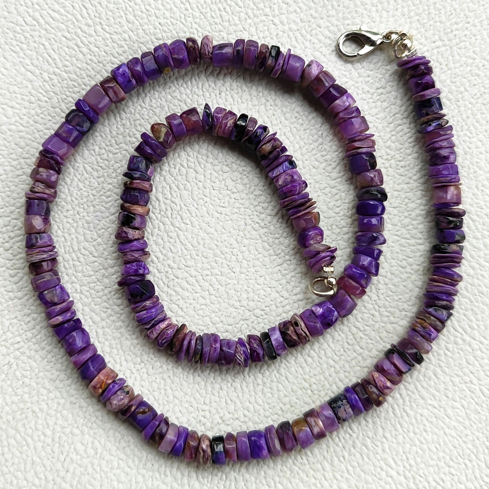 Natural Charoite Necklace 5-6mm Smooth Heishi Beads 17″ Purple India Gemstone