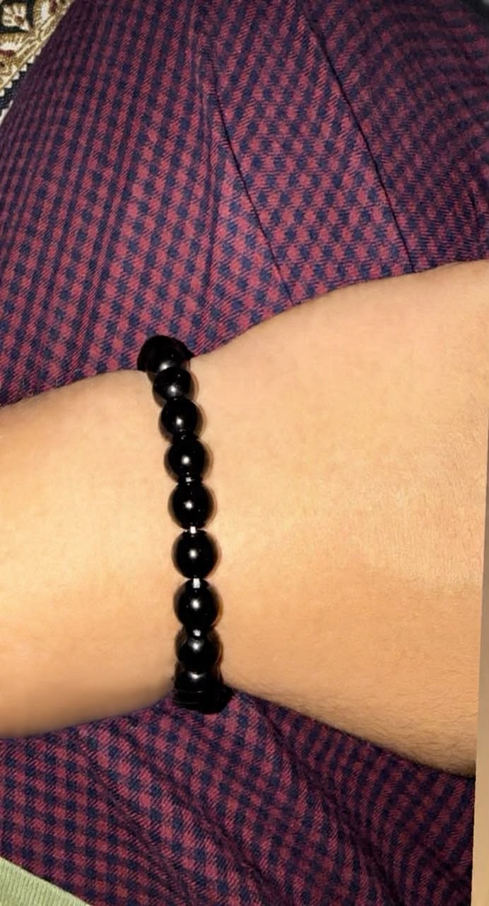Black Beaded Stretch Bracelet for Men Women 8mm Beads Gift for Him Her