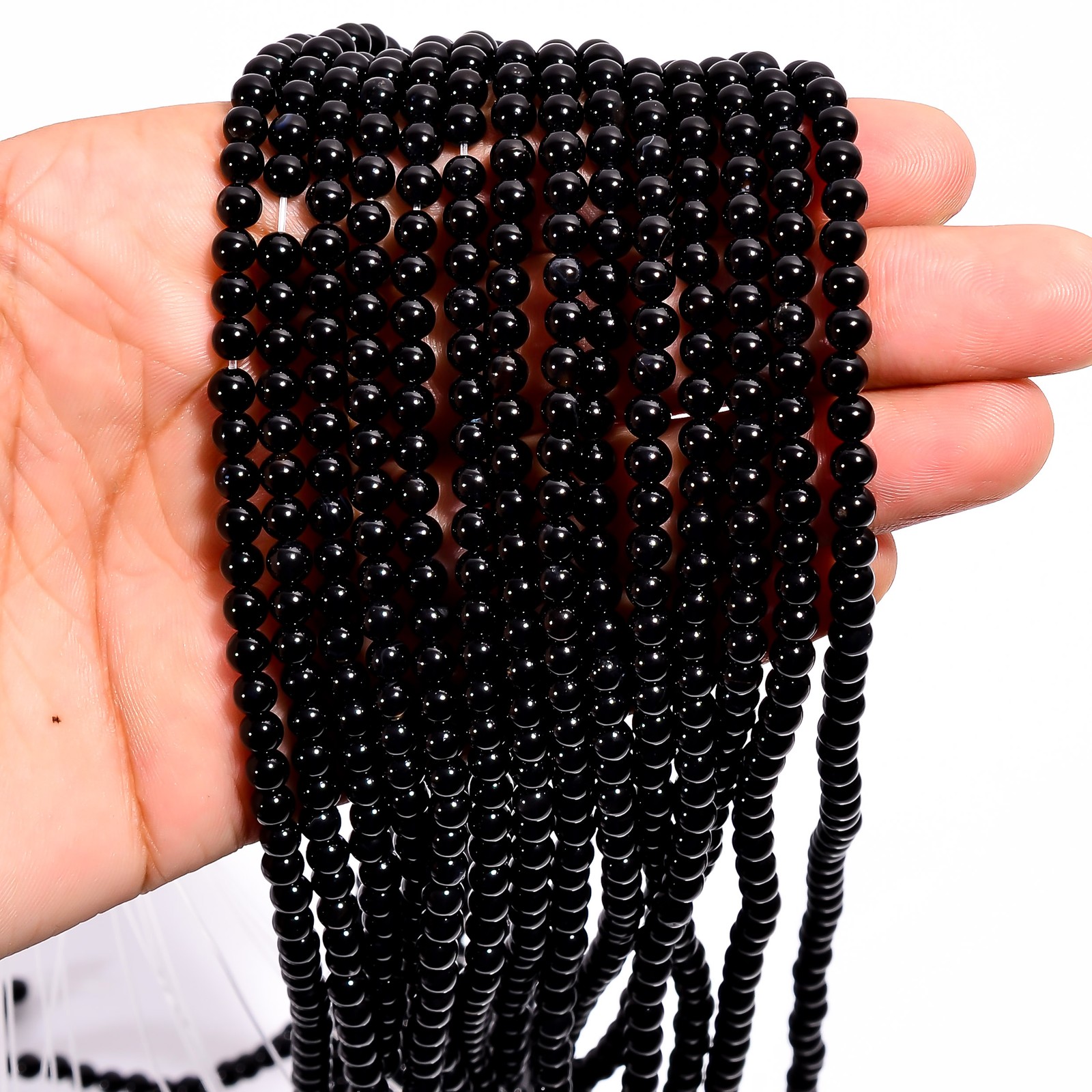 Natural Black Onyx Gemstone Round Shape Smooth Beads 4X4.5 mm Strand 15″ AB597