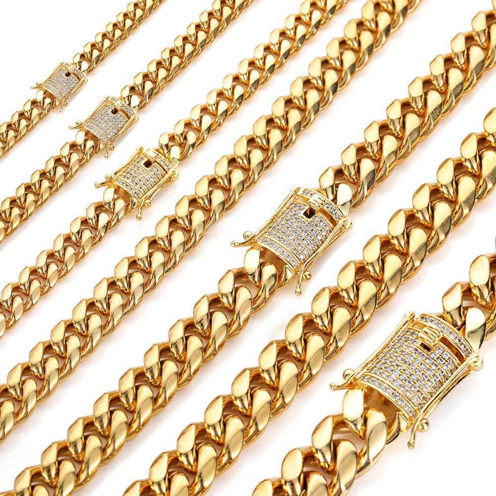 Miami Cuban Chain with 1 Carat CZ Buckle 18k Gold-plated Stainless Steel Jewelry