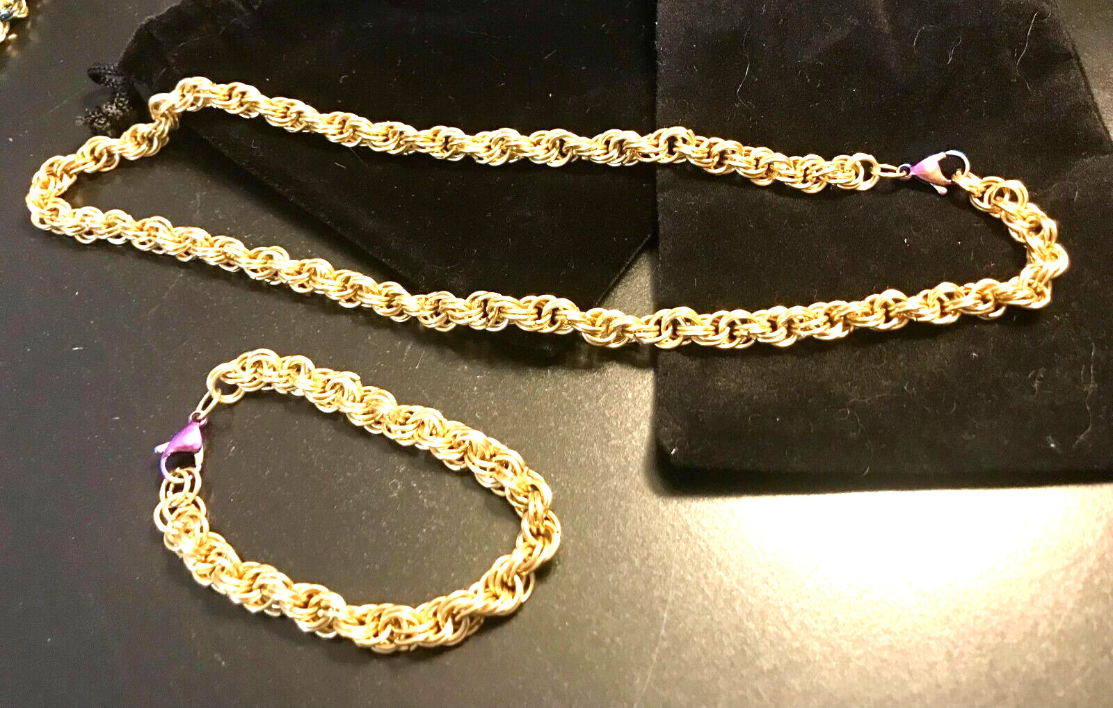 Brass Rope Necklace and Bracelet Set Handmade 19.5” Necklace 7.75” Bracelet