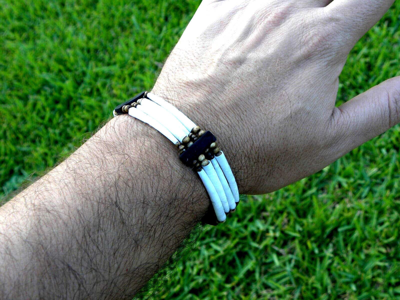 Cuff bracelet good luck dentalium shells Bison leather bone cool Shaman style