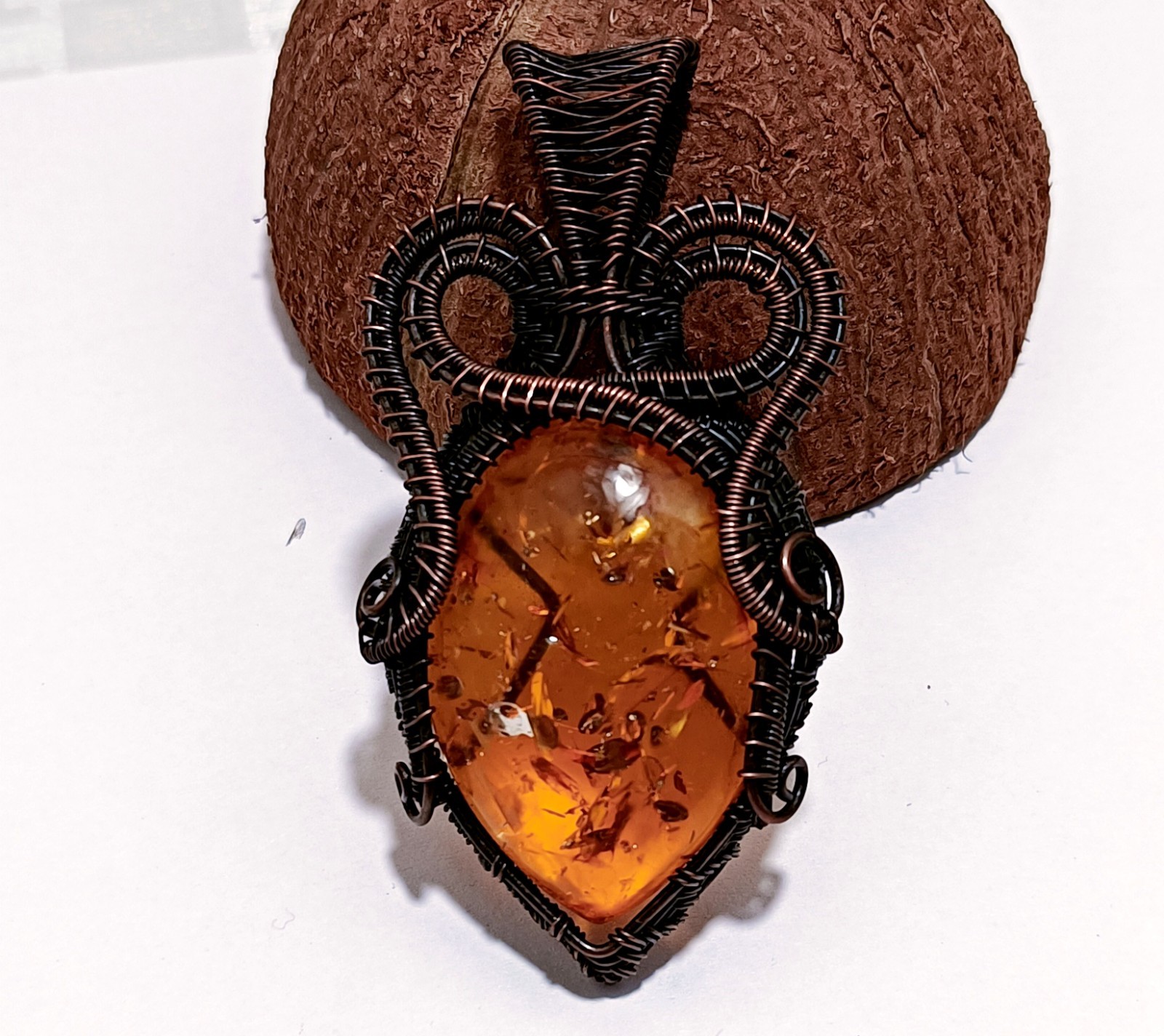 Natural Baltic Amber Copper Jewelry Wire Wrapped Gift For Her Pendant 102.0 Ct