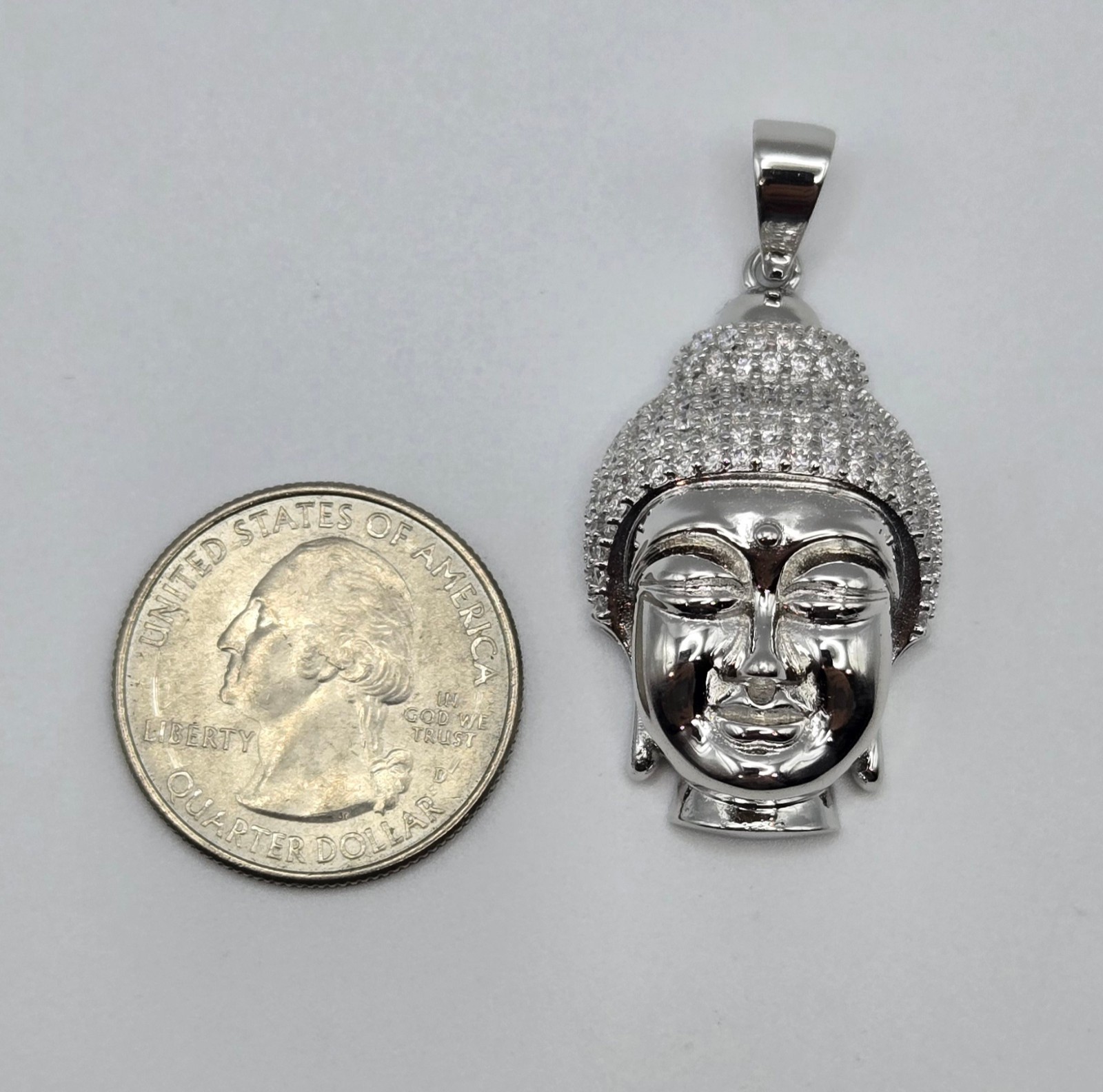 NEW Solid 925 Sterling Silver Buddha Meditation Pendant 4.0CTW MOISSANITE, USA