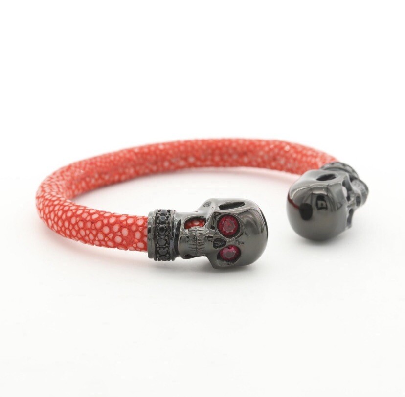 Cozmo Sterling Silver, Stingray, Ruby, and Black Cubic Zirconia Bangle Bracelet
