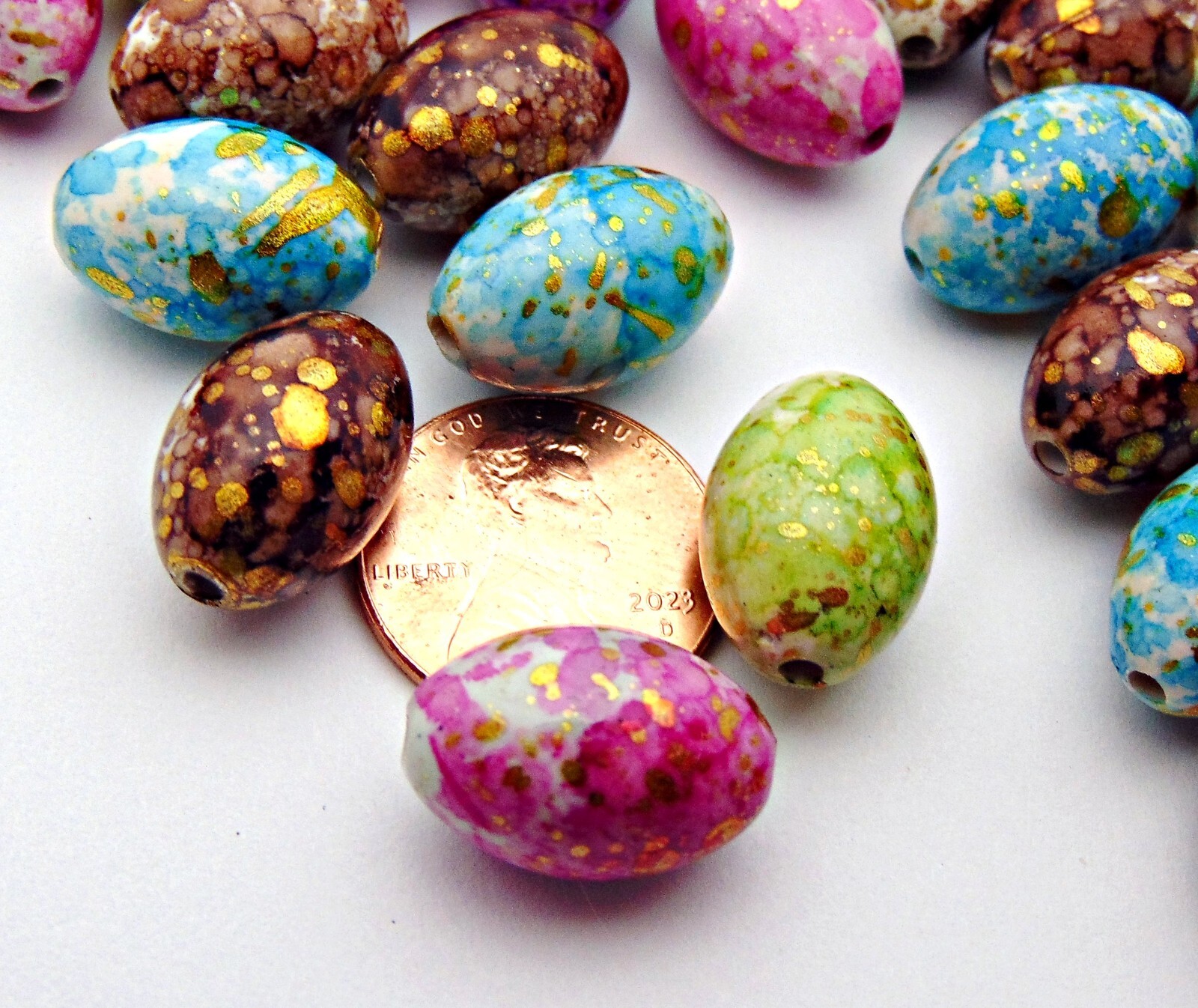 25 Speckled Egg Bead Color Mix ~ Easter Pastel Oval Side-Drilled 17mm x 12mm