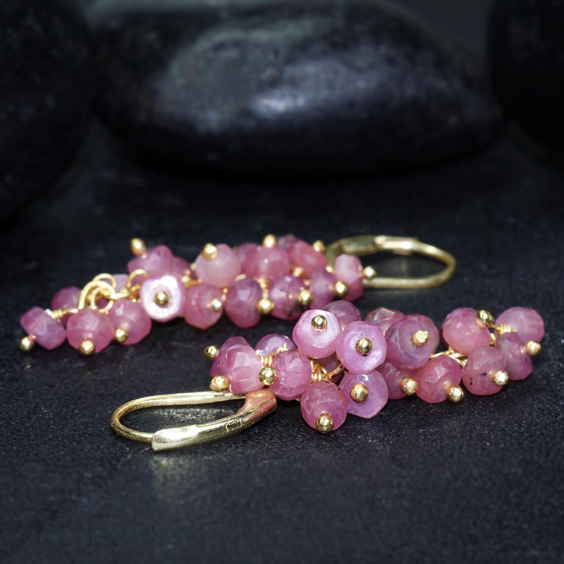 Pink Sapphires gemstones 18k gold handmade earrings jewelry to Gift her rm6