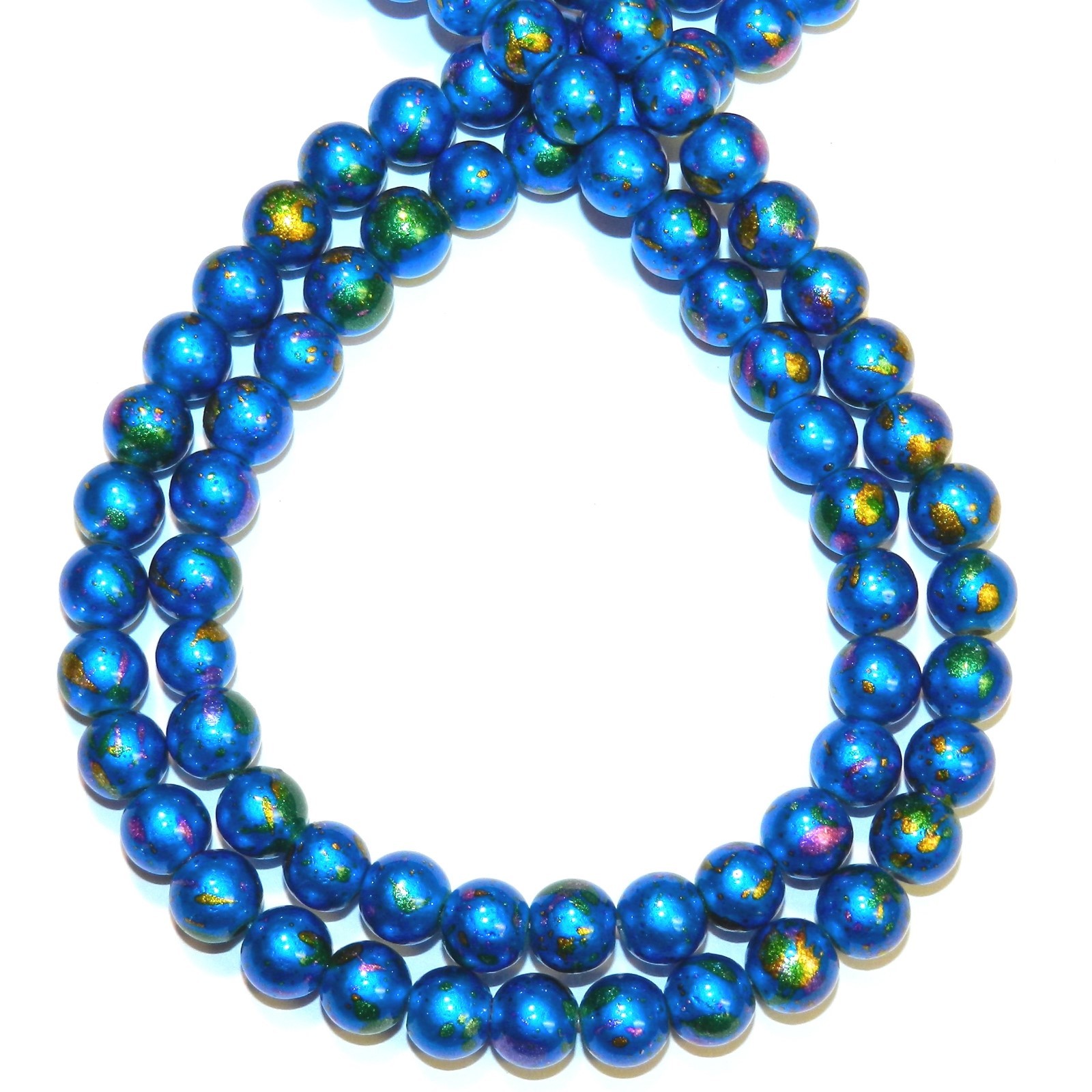 G4266 Blue Metallic Multi-Color Graffiti Drawbench 8mm Round Glass Beads 31″