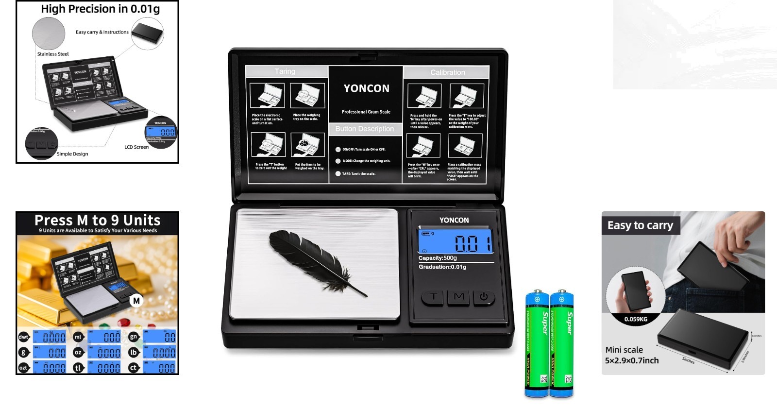 Compact 500g Digital Gram Scale with Tare Function – Accurate for Gems & Spices