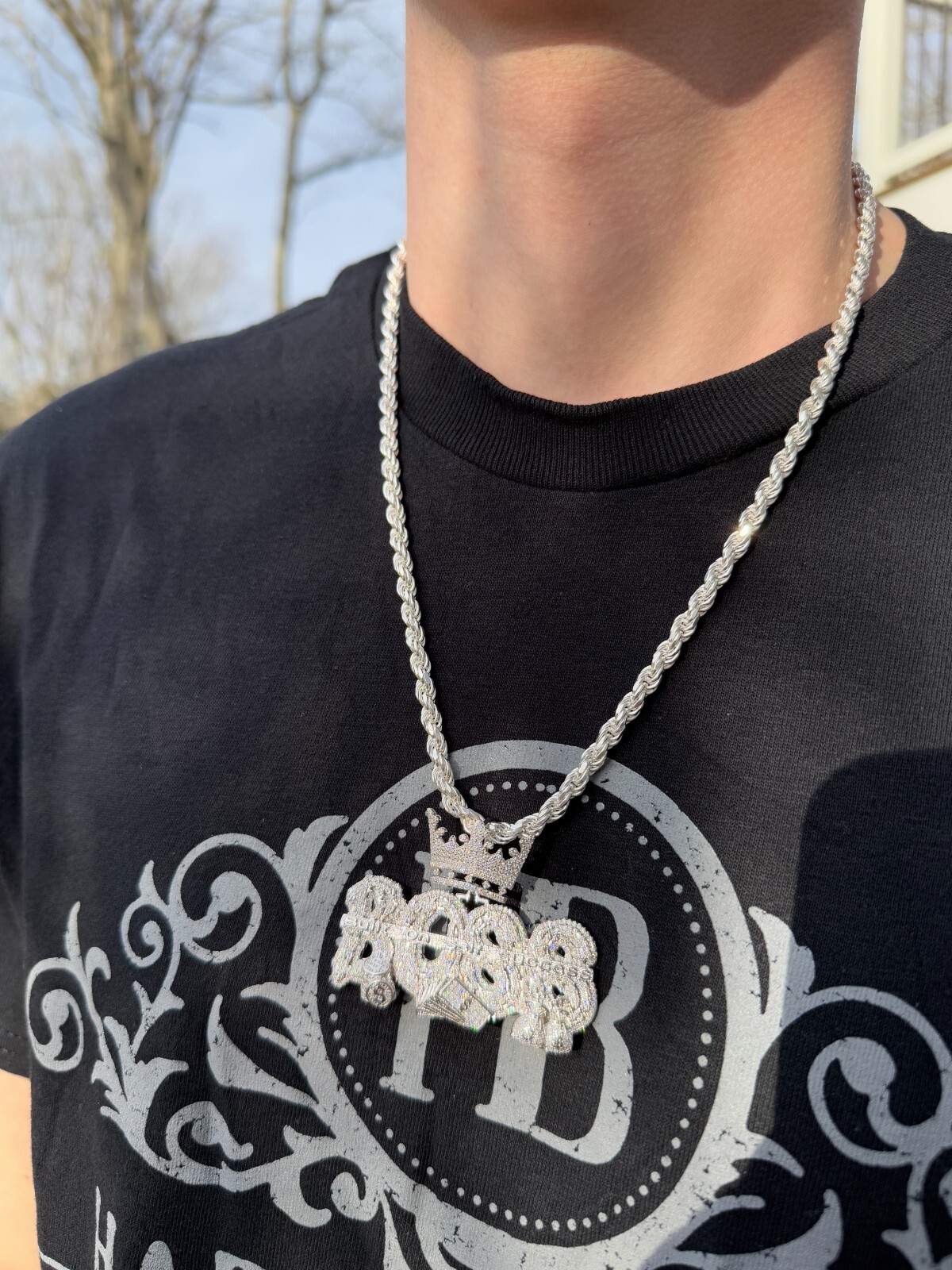 MOISSANITE BOSS & Crown “Built On Self Success” Iced Hip Hop Necklace Pendant