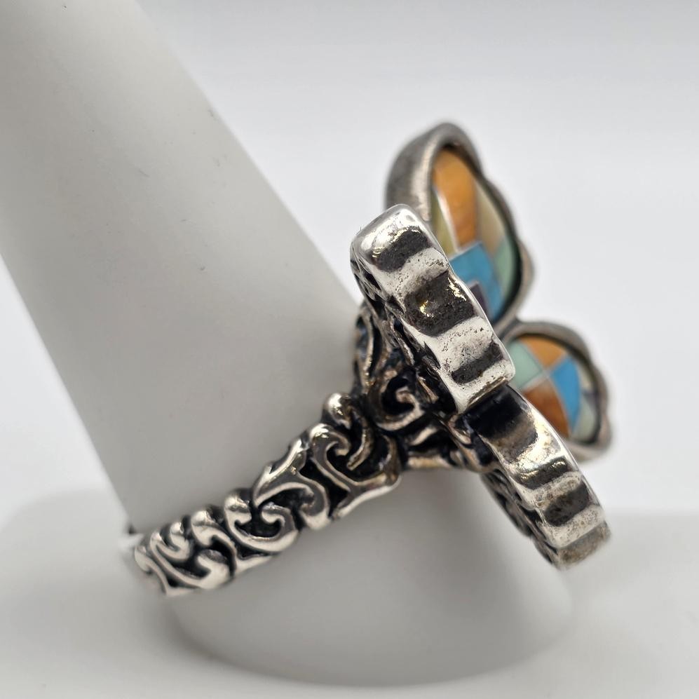 Carolyn Pollack Relios 925 Sterling Large Multistone Inlay Butterfly Ring sz 10