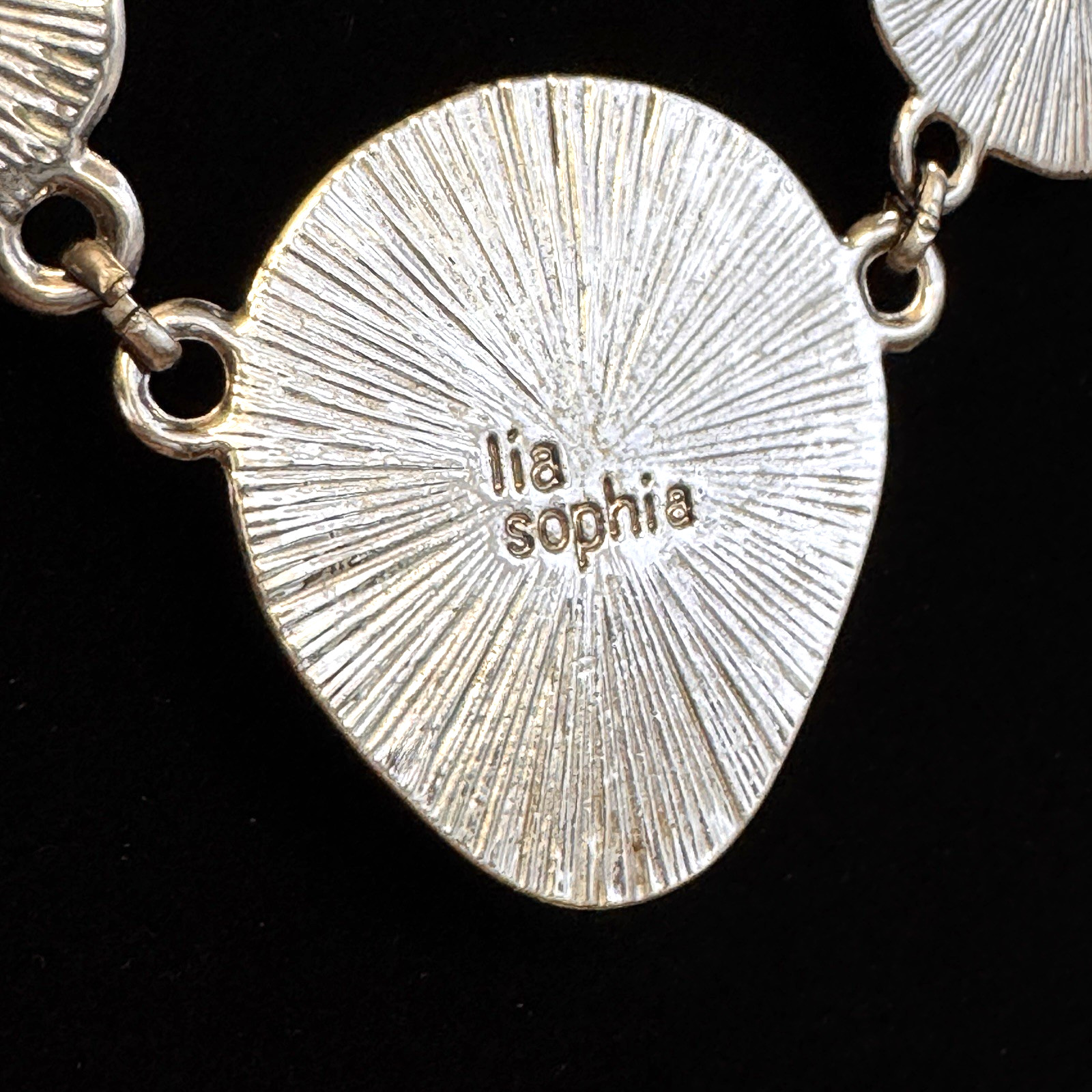 LIA SOPHIA ‘Milky Way’ Black Yellow Gray Enamel & Glass Silver Tone Necklace