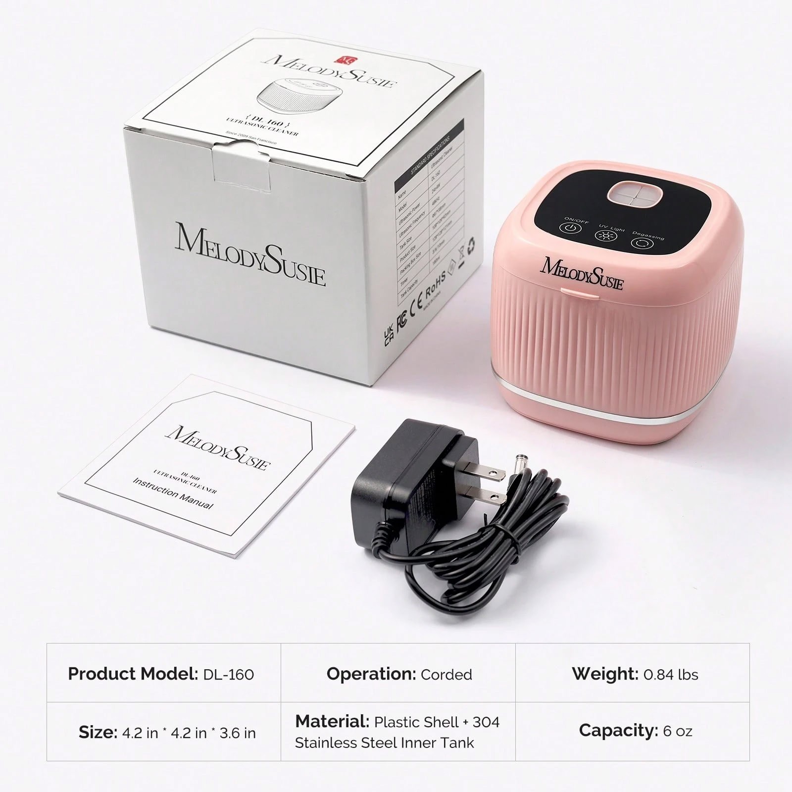 2-in-1 Ultrasonic Cleaner UV Light Jewelry Nail Tool Machine Pink