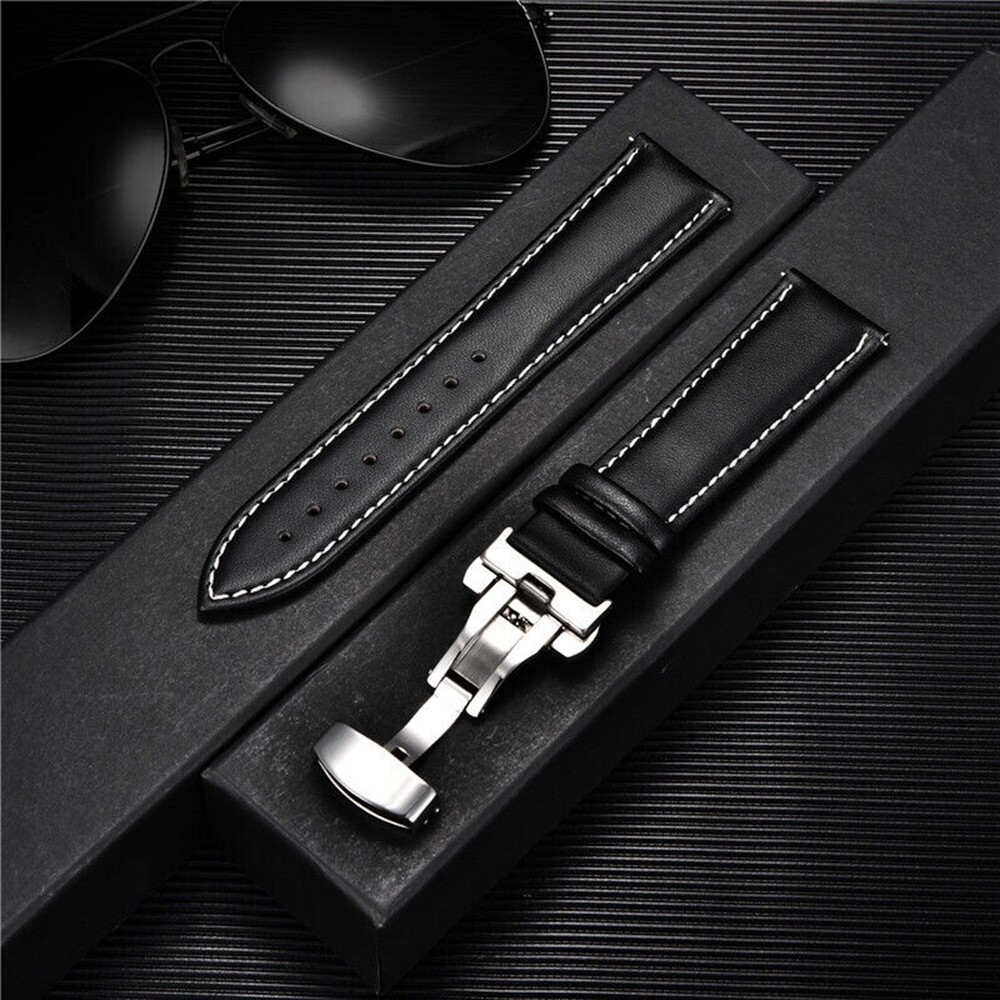 Genuine Leather Watch Band Strap Butterfly Buckle Bracelet 14/16/18/20/22/24mm
