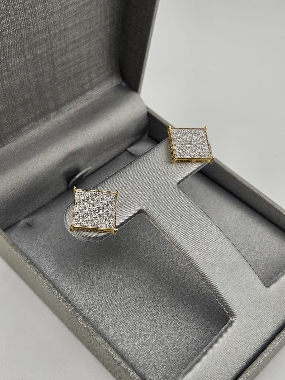 15.2mm Square Gold Vermeil Moissanite Stud Earrings, Screwbacks