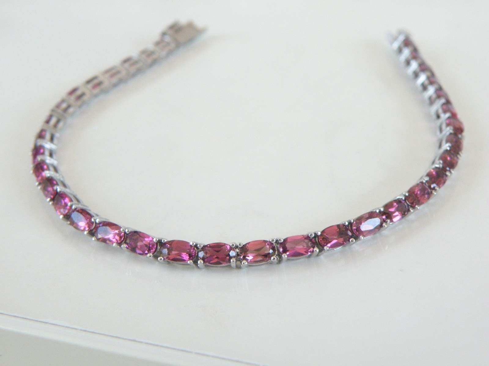 Sterling Silver 925 Rhodolite Pink Garnet Tennis Bracelet 8″