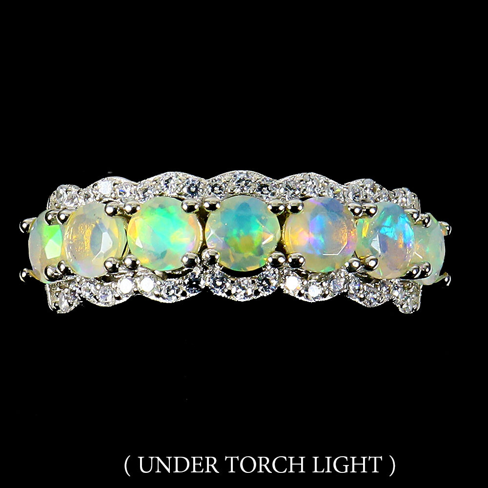 925 Sterling Silver Ring Round Fire Opal 4mm Cz Gemstone Jewelry 8