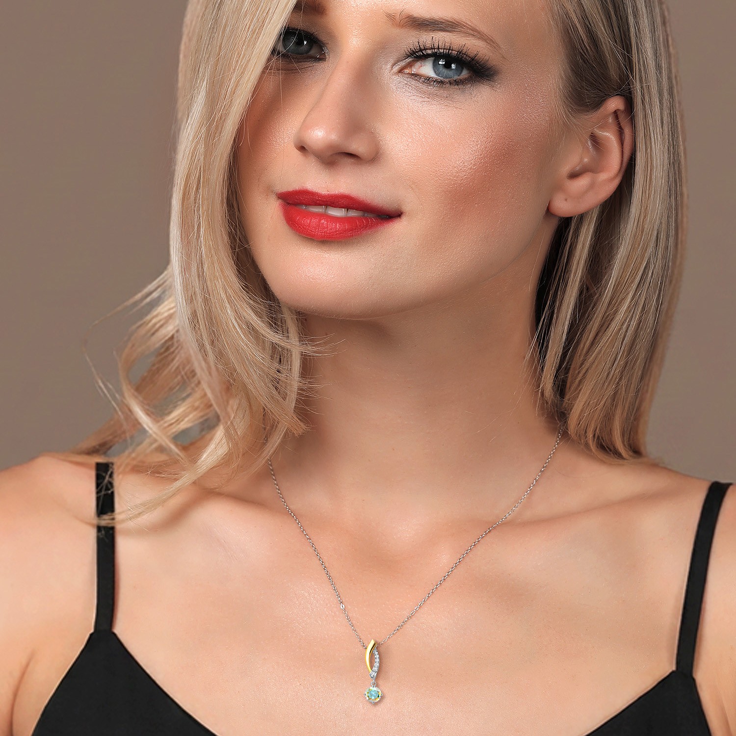 925 Silver and 10K Yellow Gold Mercury Mist Mystic Topaz and Lab Grown Diamond