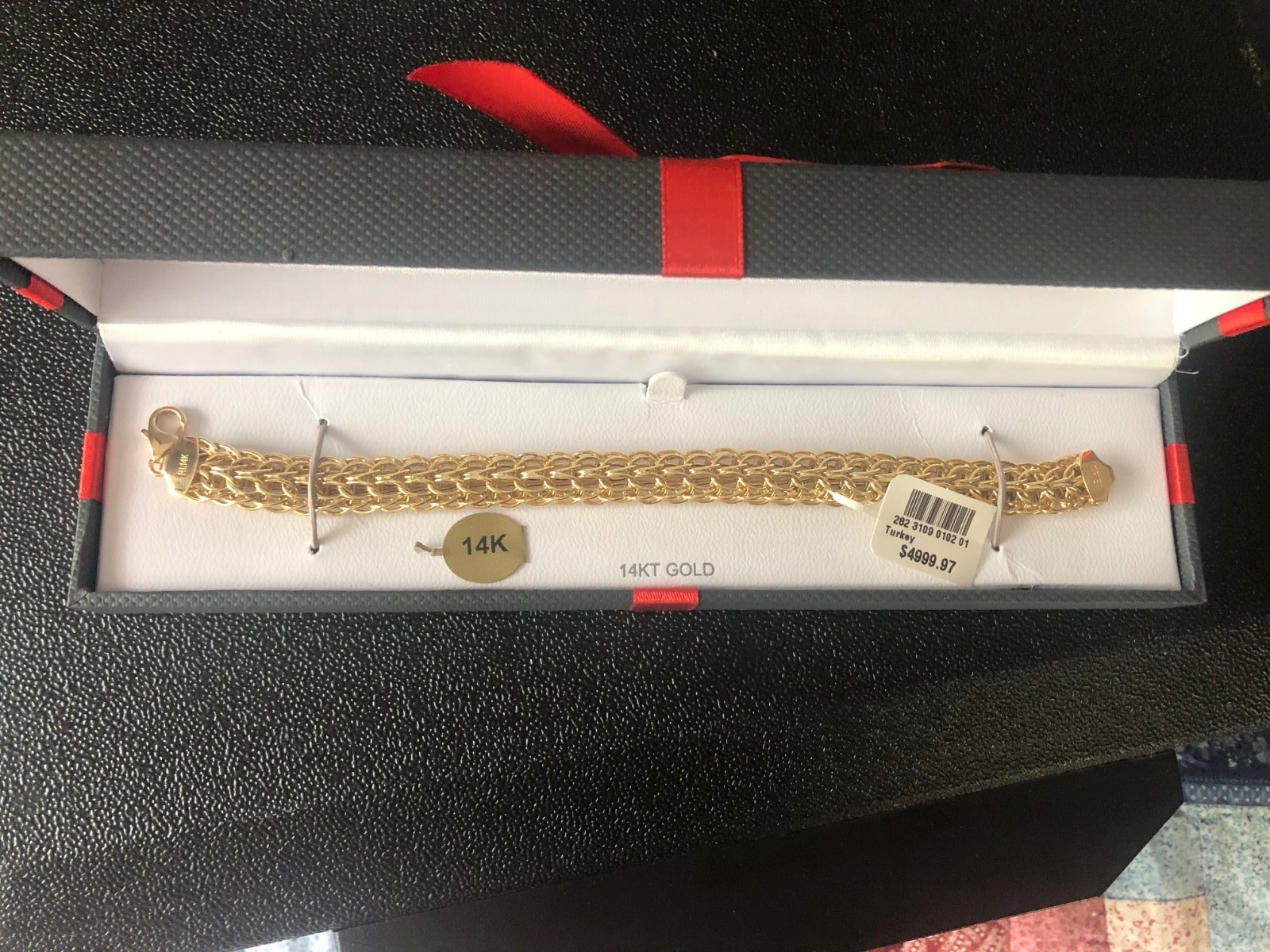 14K Solid Gold woven link hollow bracelet 8″